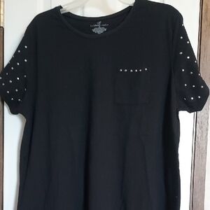 Bobbie Brooks Black T-Shirt With Studded Sleeves And Pocket